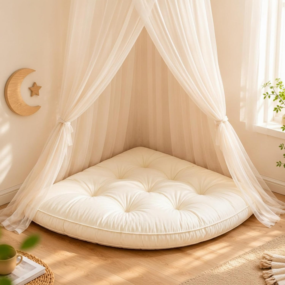 Yookeer Triangle Floor Pillow 40 Inch Tufted Corner Floor Cushion, White