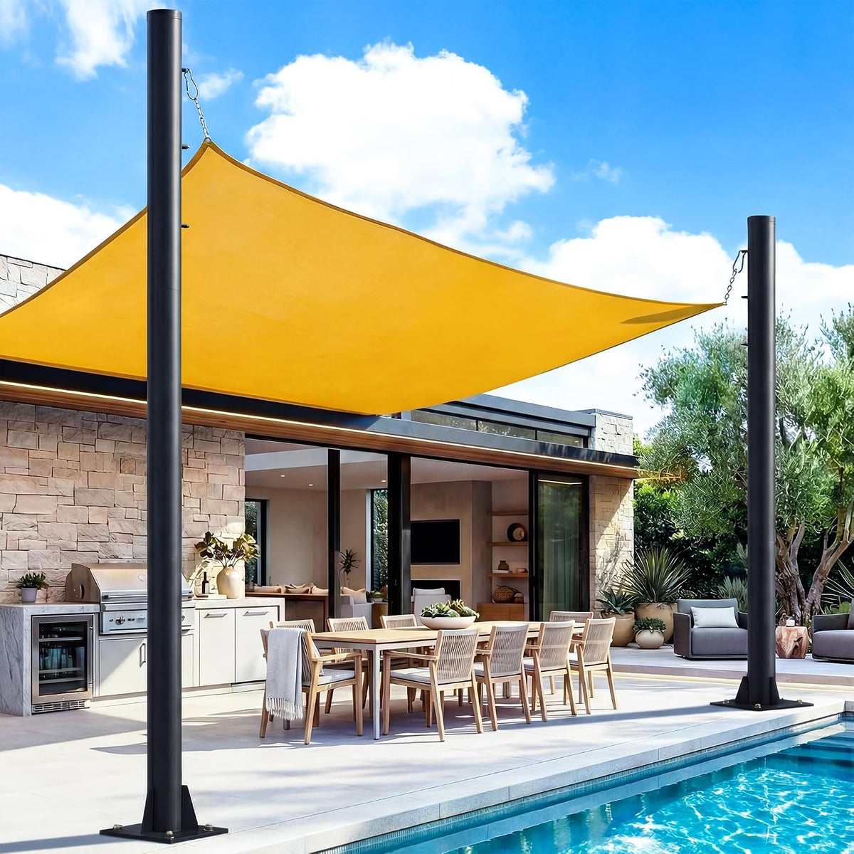 10FT Shade Sail Poles, 2.4" Diameter Sun Shade Poles with 3 Rings