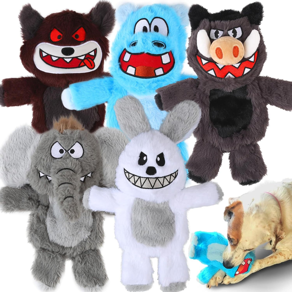 No Stuffing Dog Squeaky Toys.Tough Dog Toys for Aggressive Chewers(5 Pack)