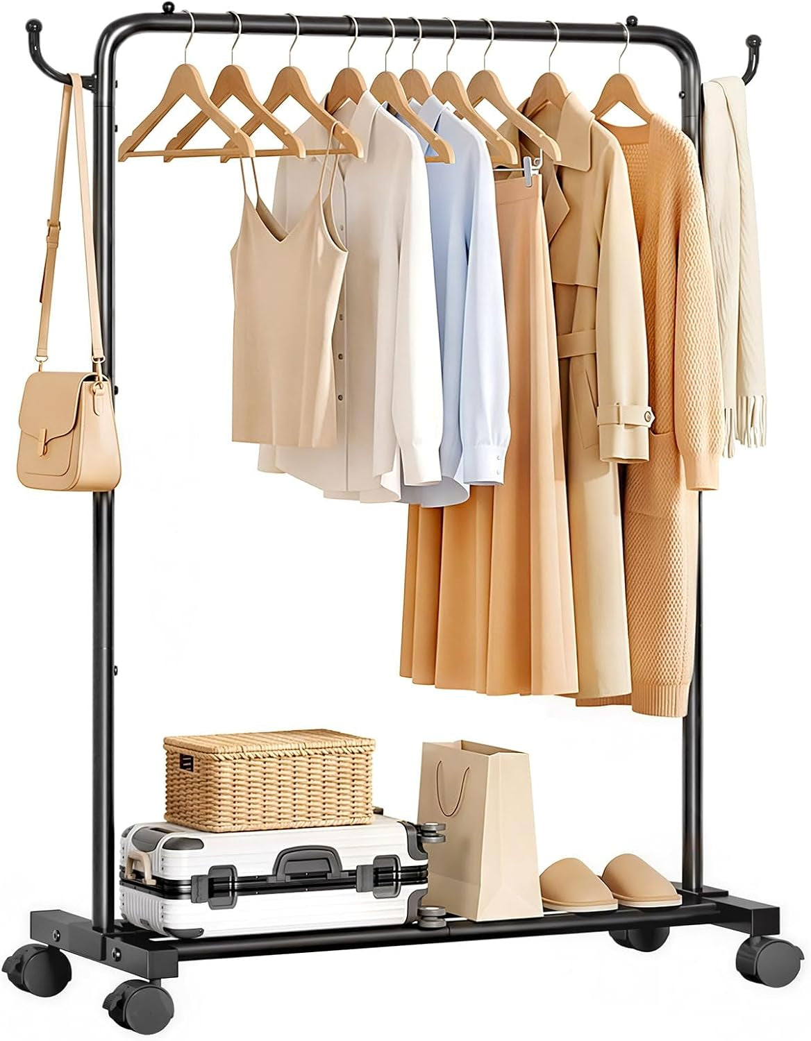 Homde Portable Clothes Rack for Bedroom: 4 Lockable Wheel Move Room-To-Room