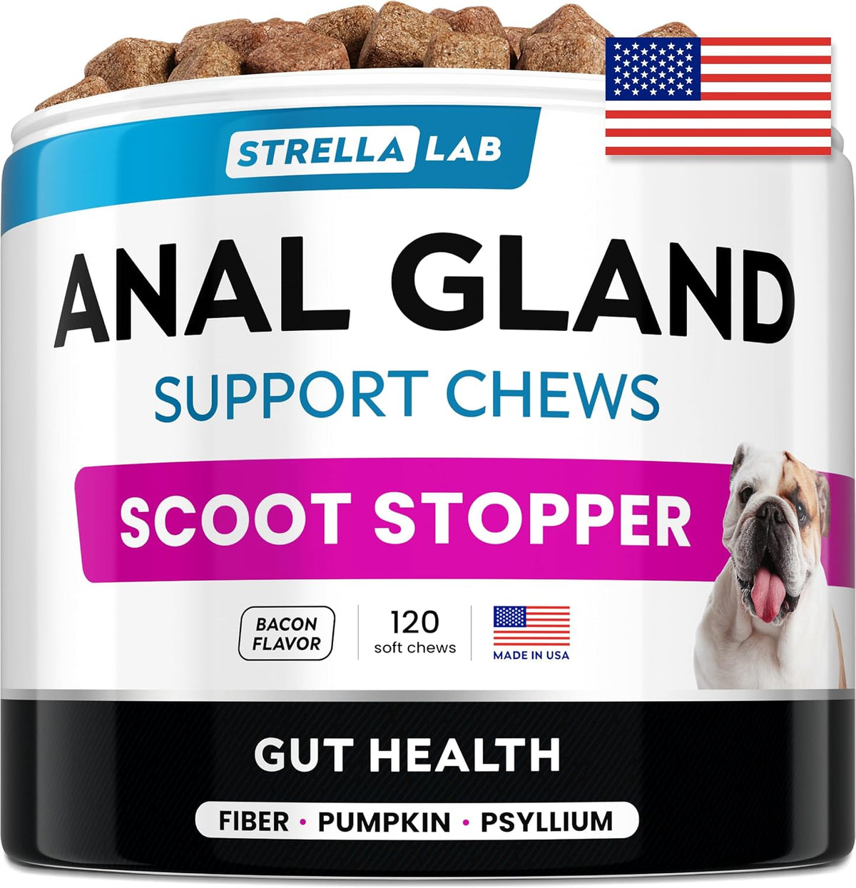 STRELLALAB Anal Gland Support Chews for Dogs - Scoot Treatment - Enzymes