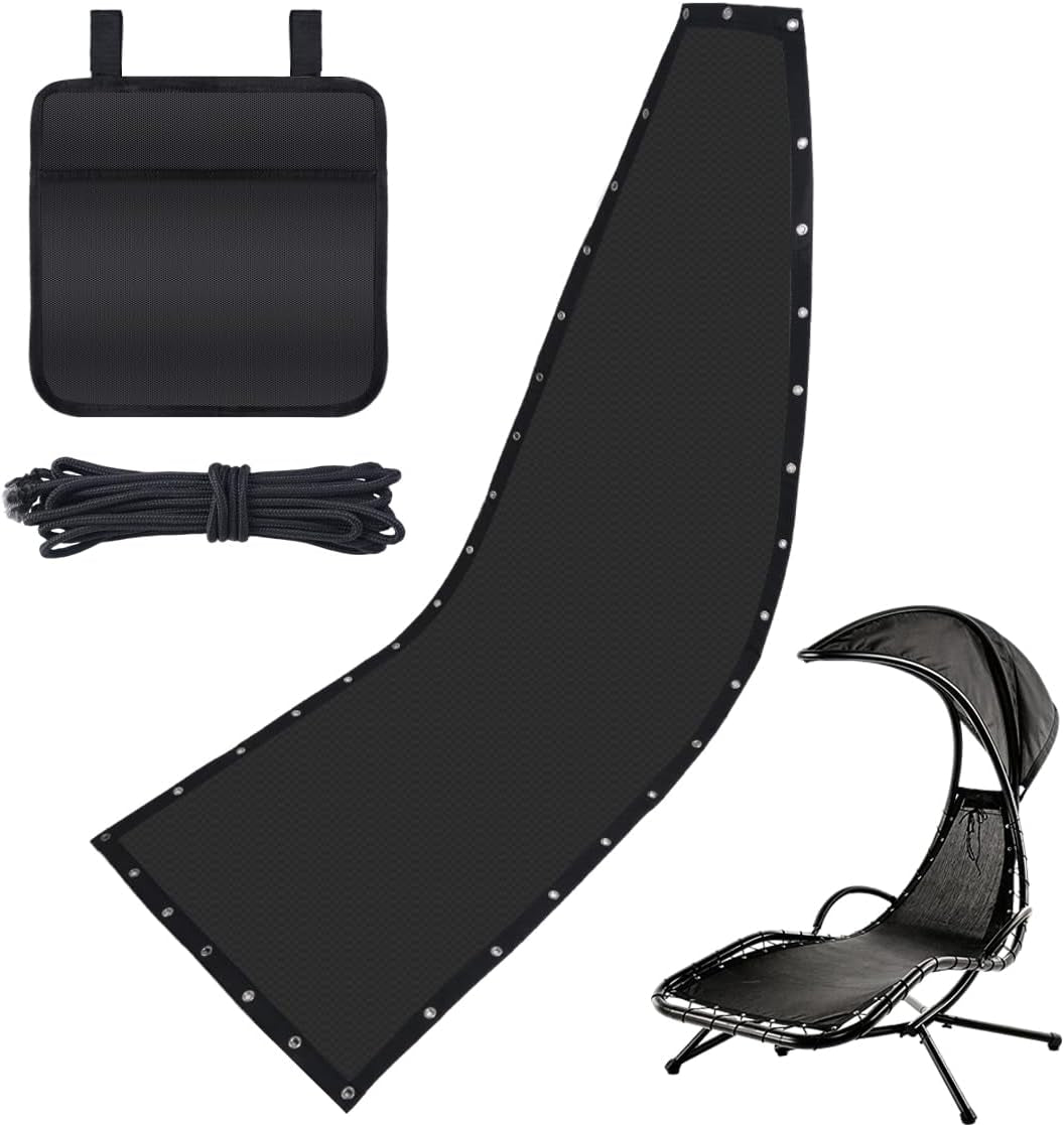 Hanging Lounge Chair Replacement Mesh with Rope Kits Heavy-Duty Waterproof Replacement Mesh for Curved Hanging Lounge Chaise Patio Chairs with Storage Bag, Black, 350 Lbs Capacity