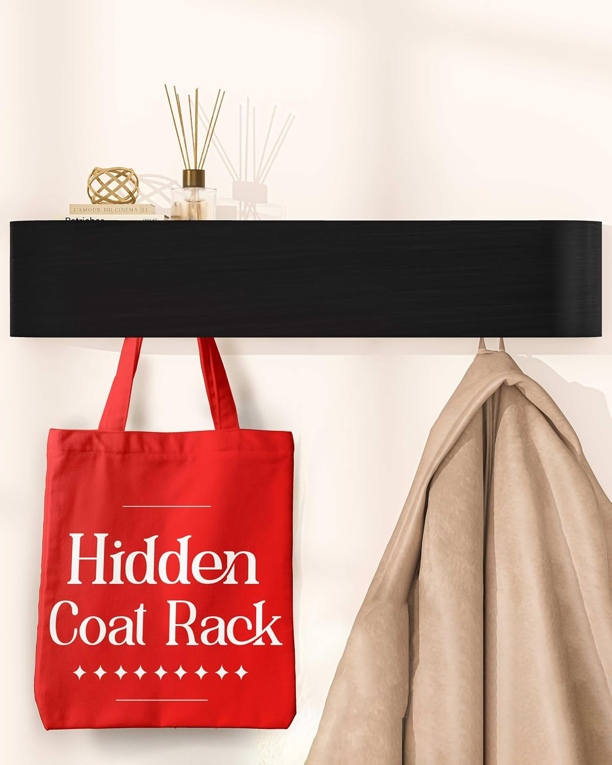 OLEEK Wall Coat Rack with Shelf - Wall Shelf with Hooks - Entryway Hooks - Modern Coat Rack - Wooden Mount for Home Decor - Jacket Hanger - Coat Hanger Wall Mount