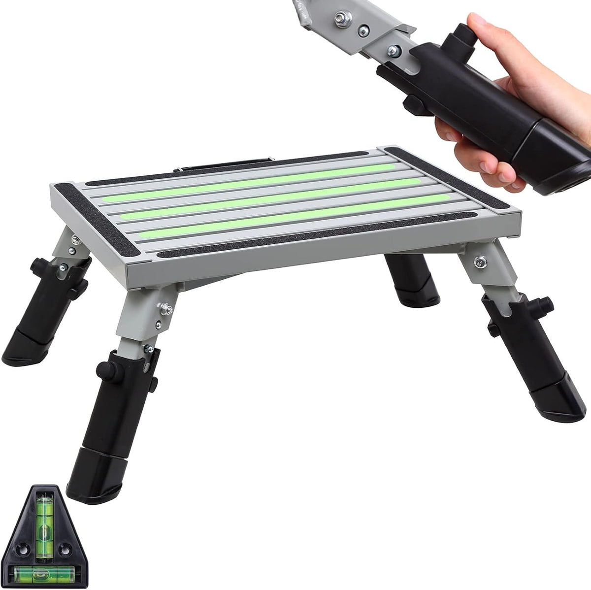Homeon Wheels Adjustable RV Step, Reflective Strip Non-Slip Platform