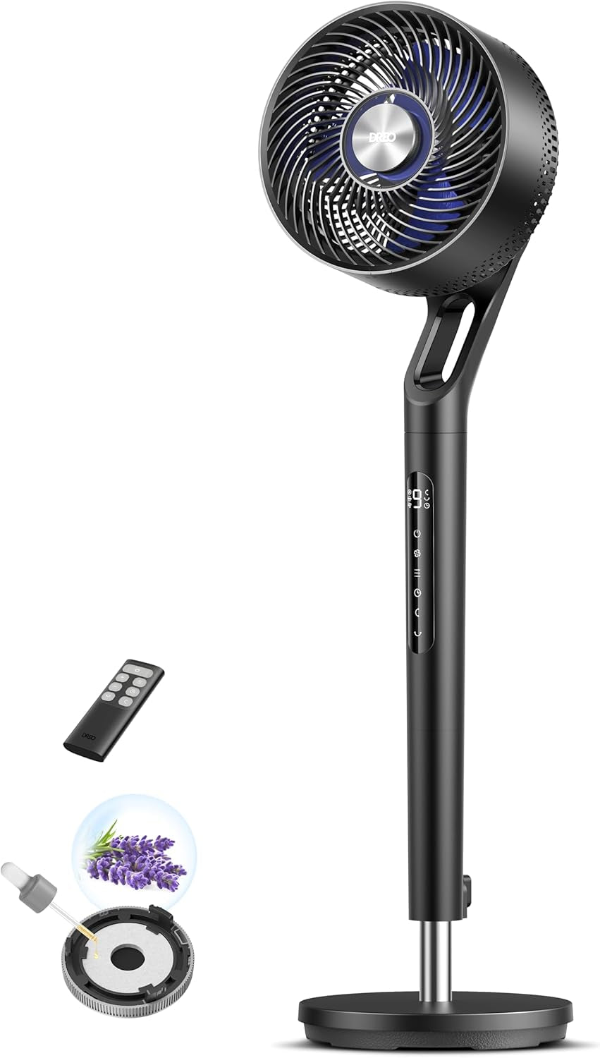 DREO Standing Fan for Bedroom,120ยฐ+100ยฐ Oscillating Fan, Quiet Pedestal Fan