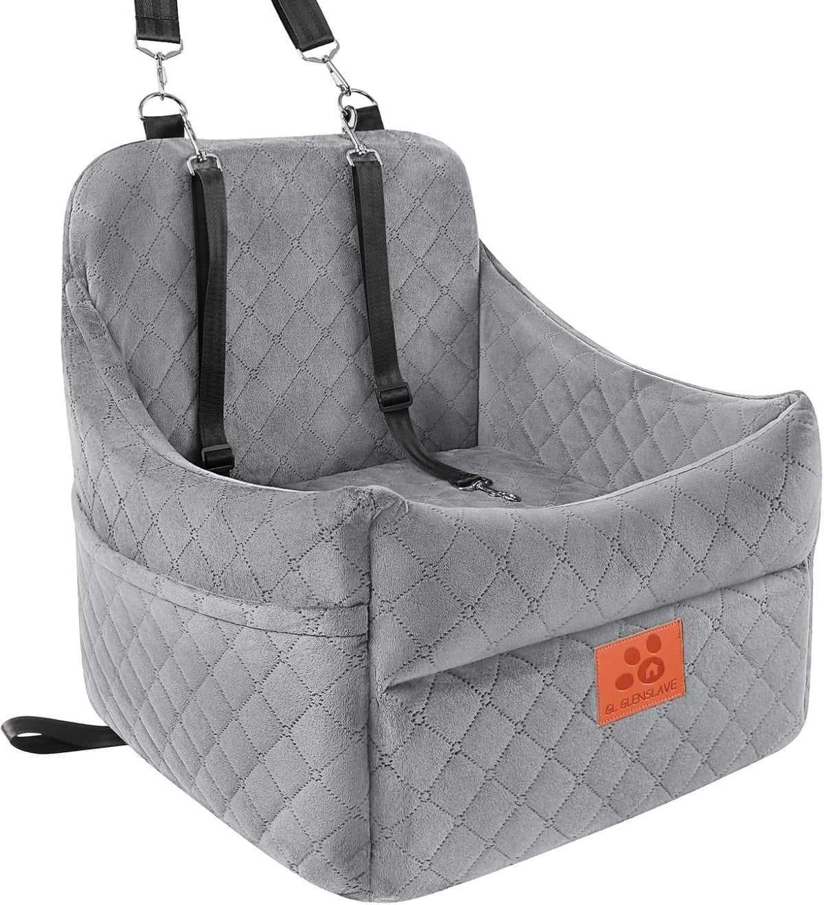 GL GLENSLAVE Dog Car Seat for Small/Medium Dogs, Dog Booster Car Seats with Thick Cushion for Dogs under 35Lbs, Detachable Washable Pet Carseat with Storage Pockets, 2 Safety Belts