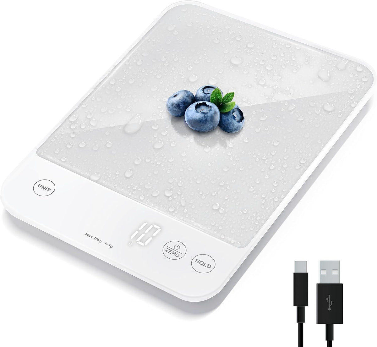 Etekcity 22Lb Food Kitchen Scale, USB Rechargeable, IPX6 Waterproof