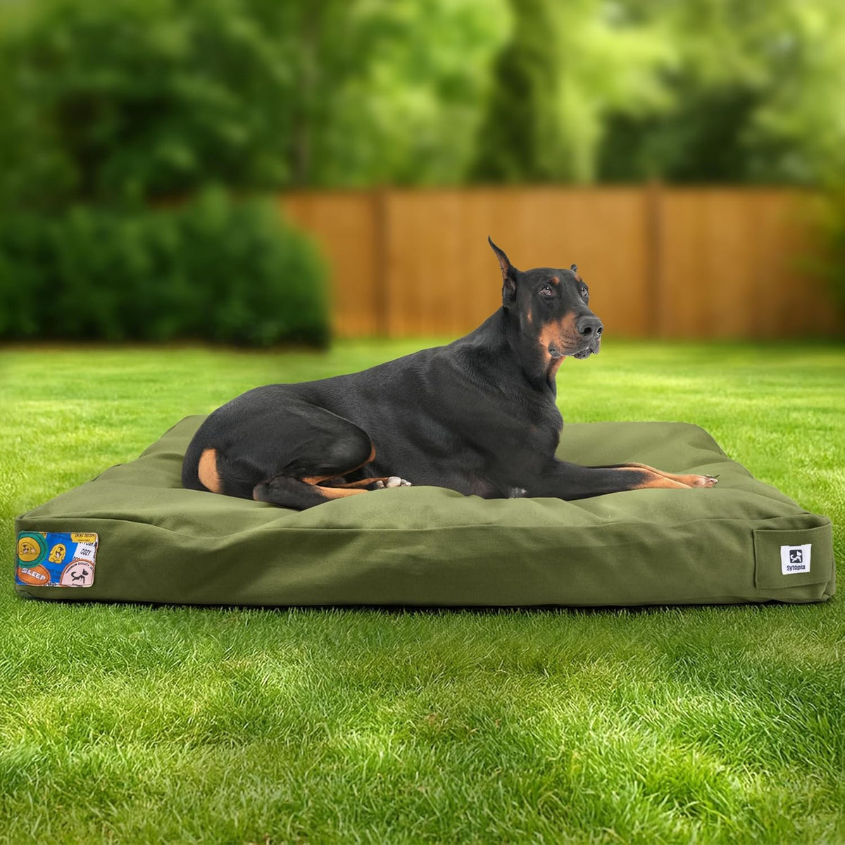 Sytopia 42 Inch Durable Indestructible Dog Bed for Extra Large Dogs, Chew Proof Outdoor Canvas Pet Crate Mat with Waterproof Washable Removable Cover, Indoor Patio Pet Pad for Crate, Green