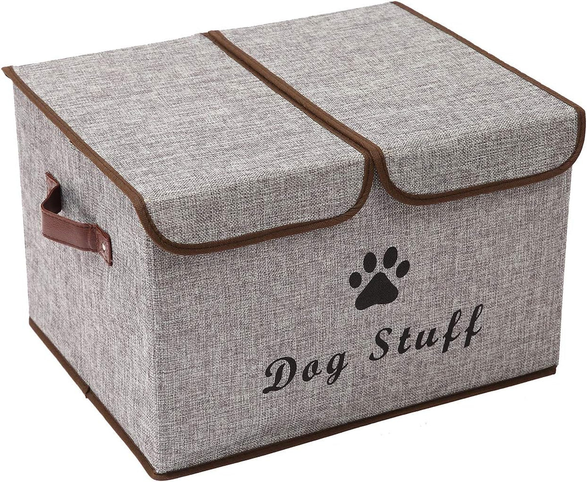 Dog Toy Box with Lid - Storage Organizer for Toys - Perfect for Living Room, Playroom, Closet - Light Gray