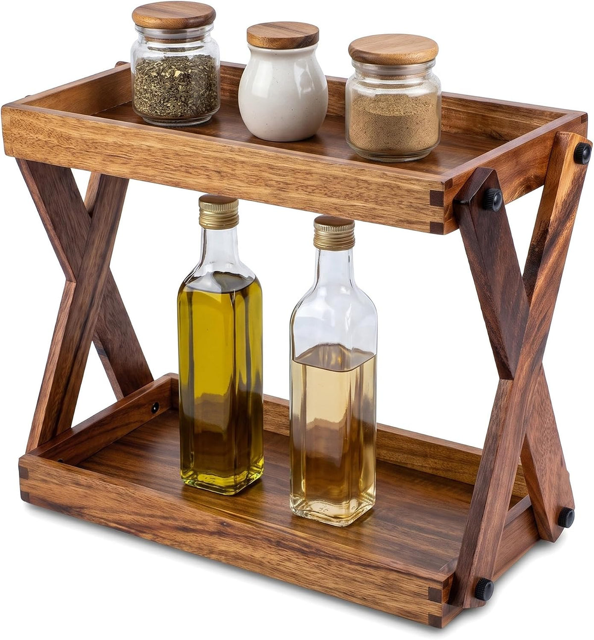 2 Tier Wood Countertop Organizer Shelf for Kitchen Bathroom Spice Storage