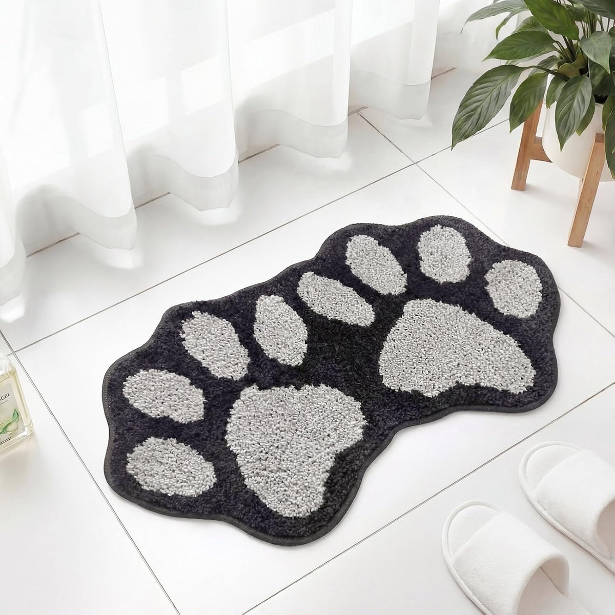 Tinideya Dog Paw Shaped Bath Mat Cute Tufted Dog Footprints Bathroom Rug