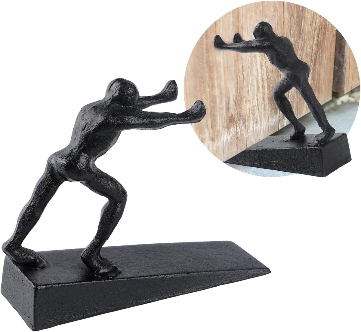 Black Cast Iron Man Door Stopper, Decorative Door Wedge for Bottom of Door