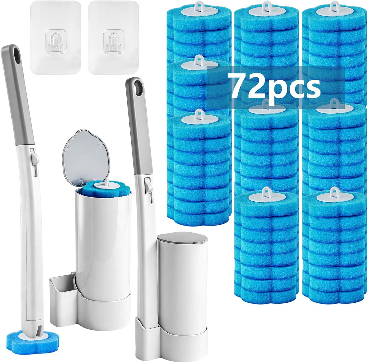 Disposable Toilet Brush Set, 2 Pack with 72 Refills & Wall Holder