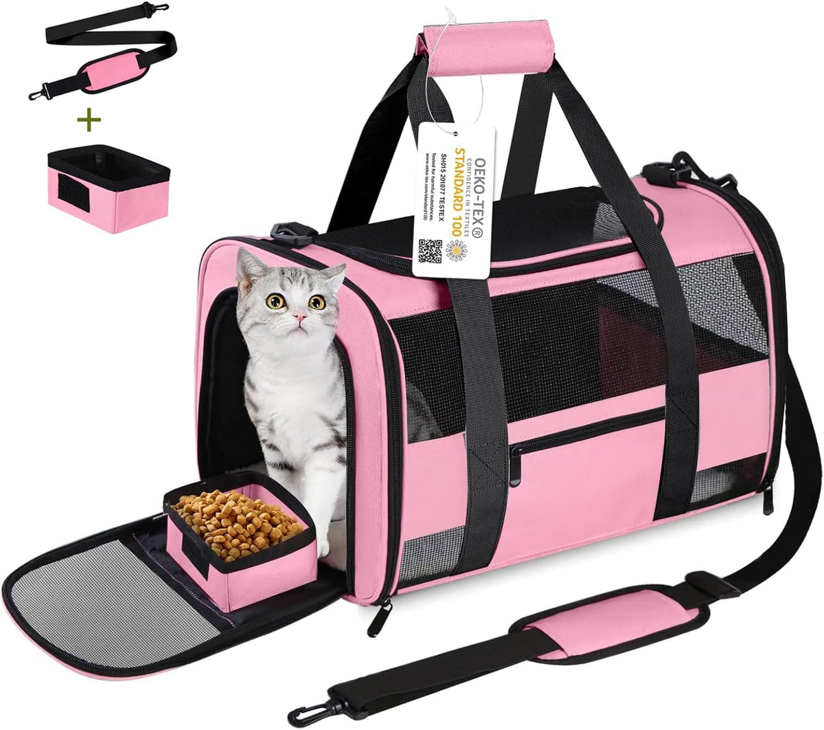 17 Inch Soft Cat Carrier with Shoulder Strap for Travel, Pink