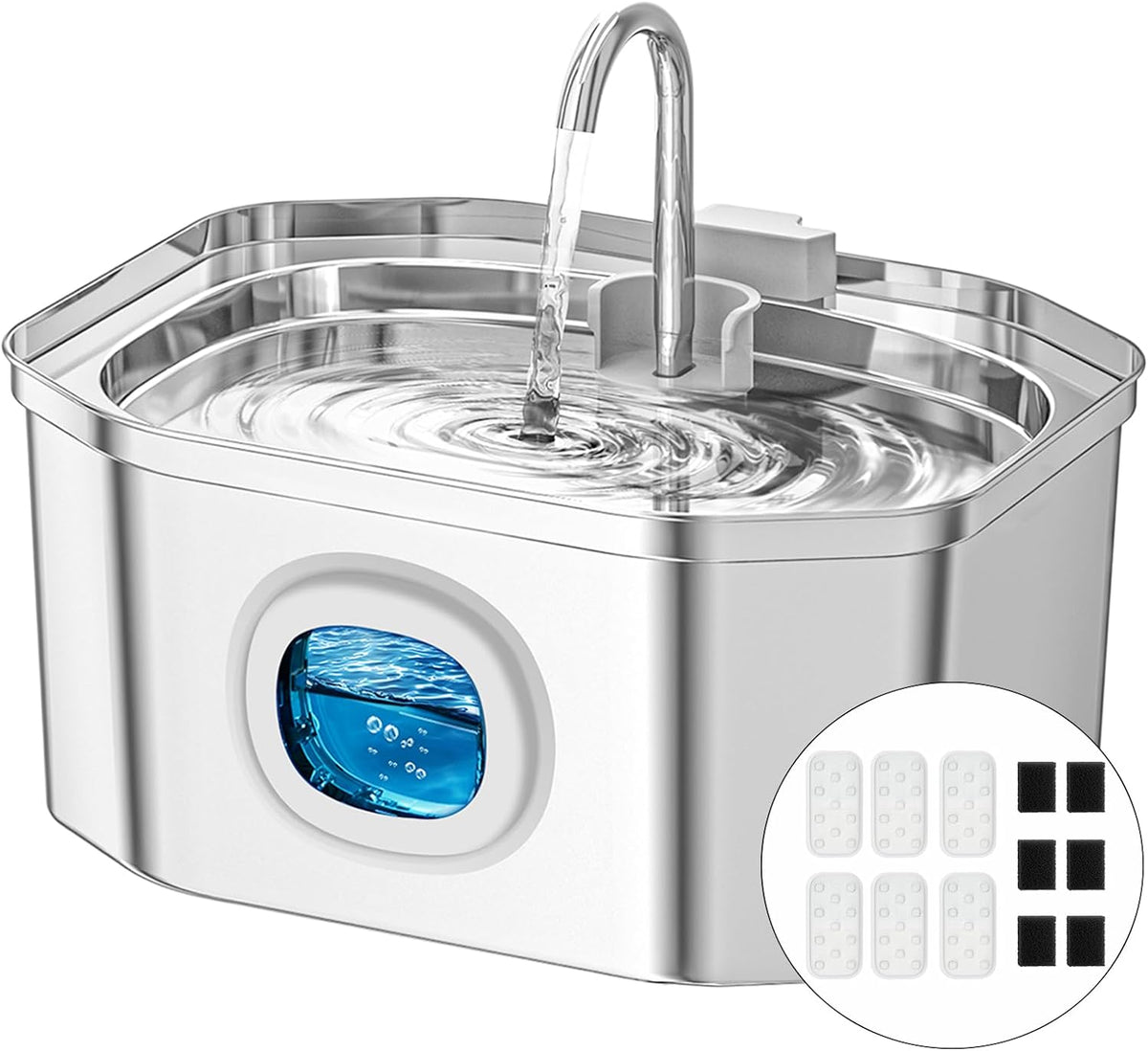 APAUK Cat Water Fountain Stainless Steel, Pet Water Fountain 108Oz/3.2L