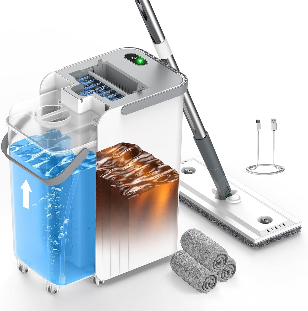Flat Mop and Bucket System, 5L Detachable Clean Tank, Auto Spray