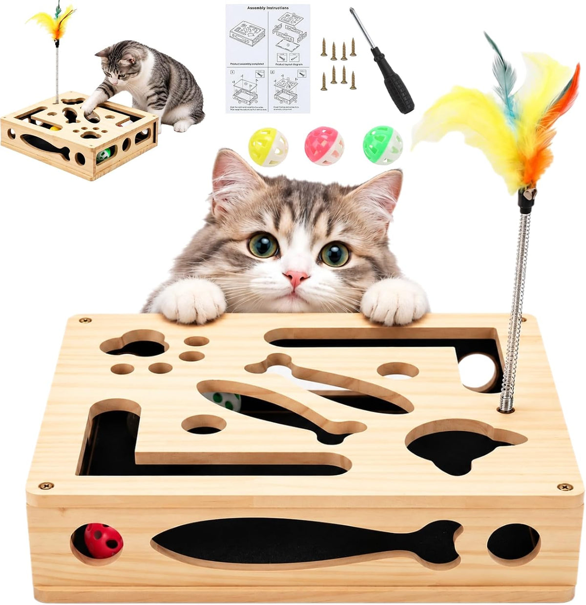 Cat Nail File Scratcher, Cat Enrichment Wood Scratch Box with Sandpaper