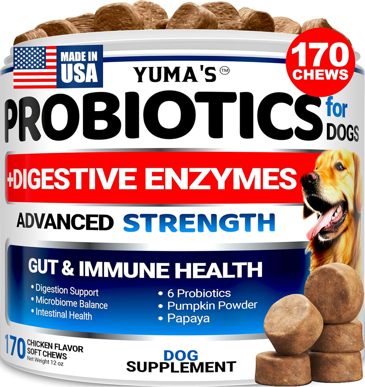 Probiotics for Dogs and Digestive Enzymes, 170 Treats, Dog Probiotics Chews