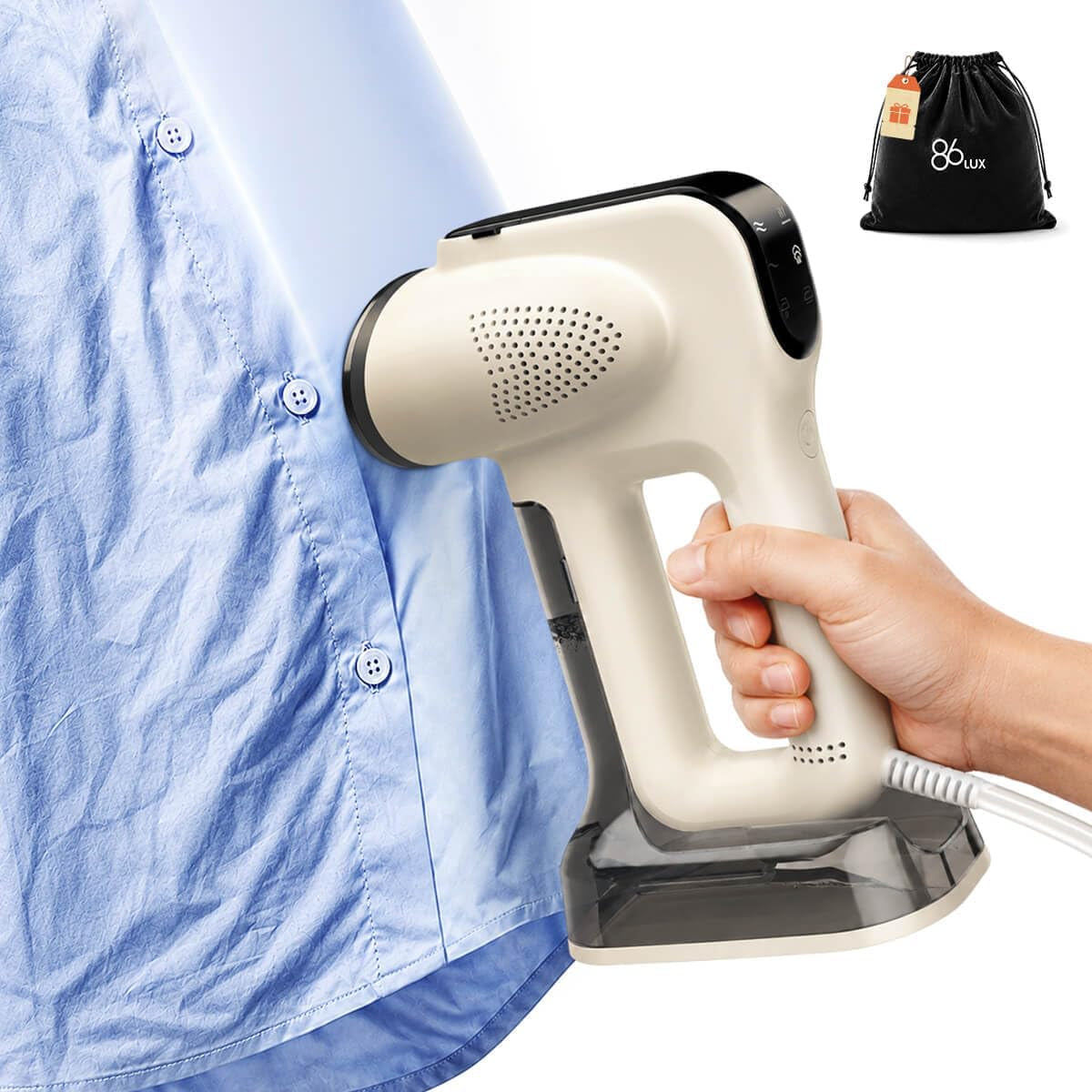 86Lux Vacuum Steamer for Clothes, Handheld Travel Garment Steamer, Beige