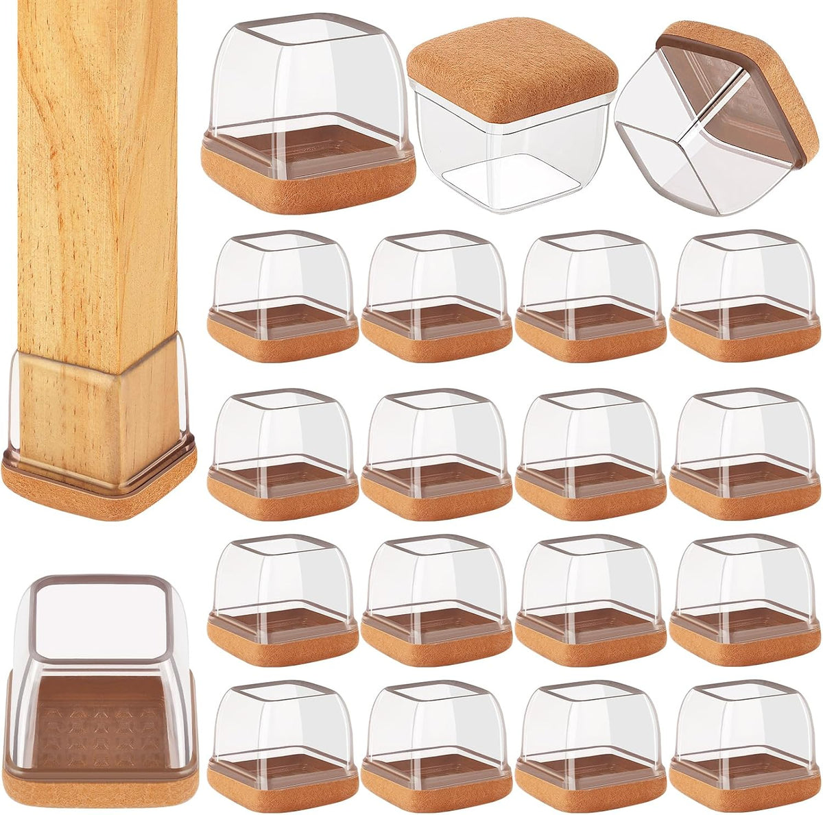32 Pcs Square Silicone Chair Leg Floor Protectors, Thick & Durable
