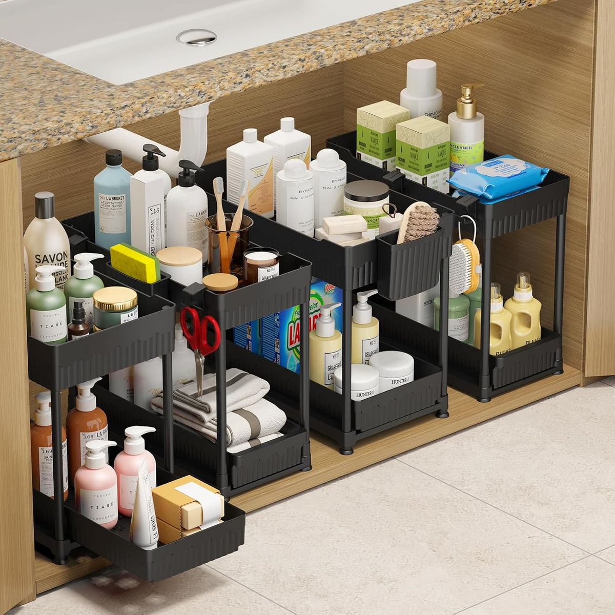 Sevenblue 4-Pack 2-Tier under Sink Organizer with Pull Out Drawers