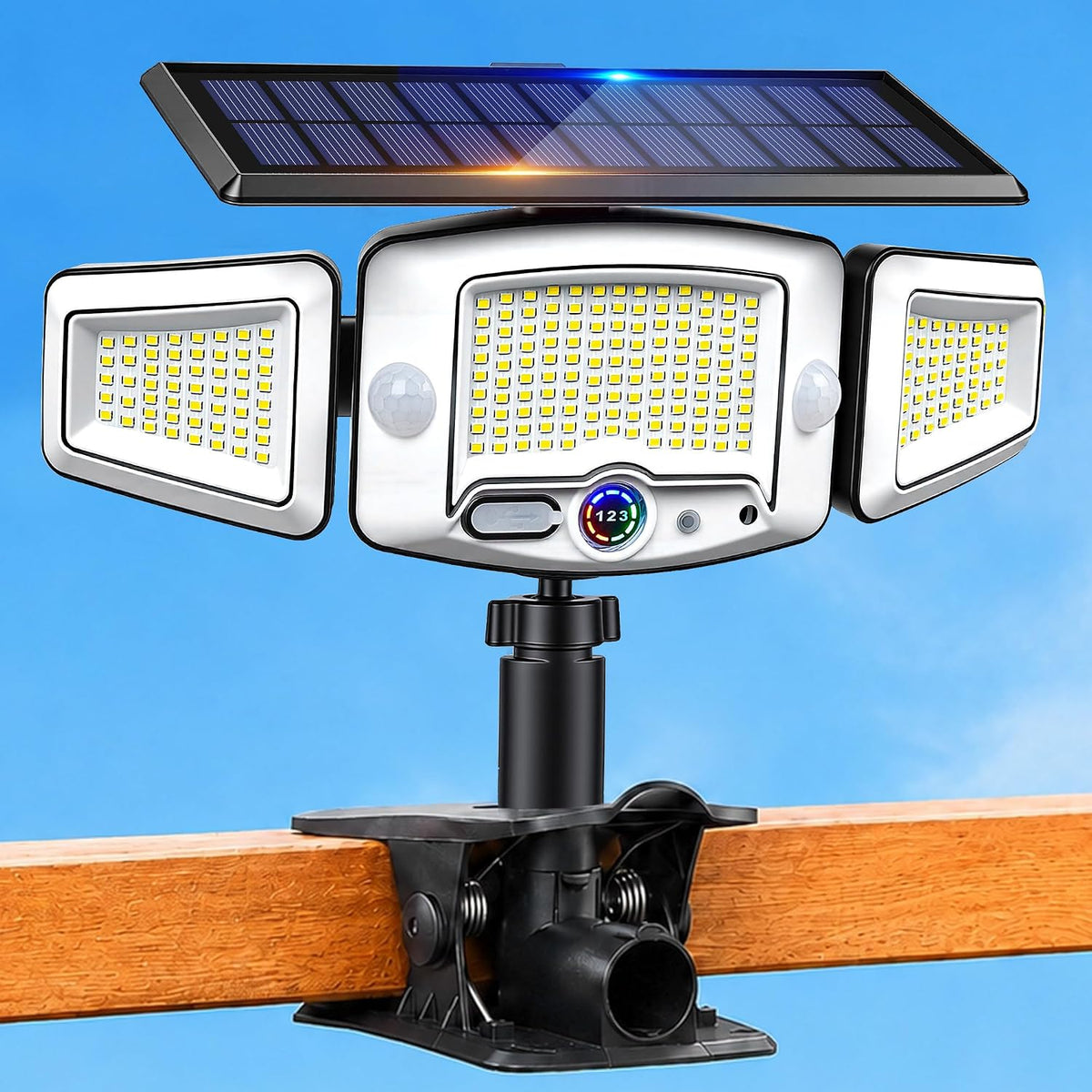4000Mah Clip on Solar Lights Outdoor, 2500LM Motion Sensor Outdoor Lights with Digital Display, 270° Wide Angle &Dual PIR Sensors, IP65 Waterproof Solar Flood Lights for Fence Yard Deck Camping(1Pack)