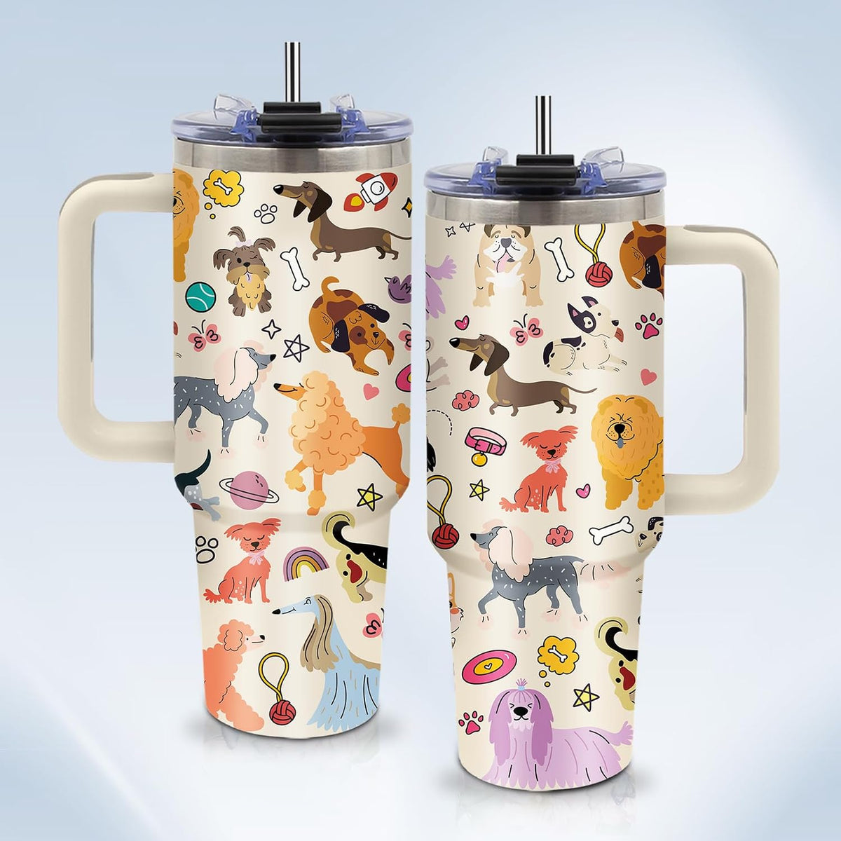 40Oz Dog Lover Tumbler with Handle, Dog Themed Gifts for Women Men - Insulated Stainless Steel Travel Mug, Leakproof Water Bottle, Cute Dogs Pattern Cup, Birthday Christmas Gift for Dos Owners