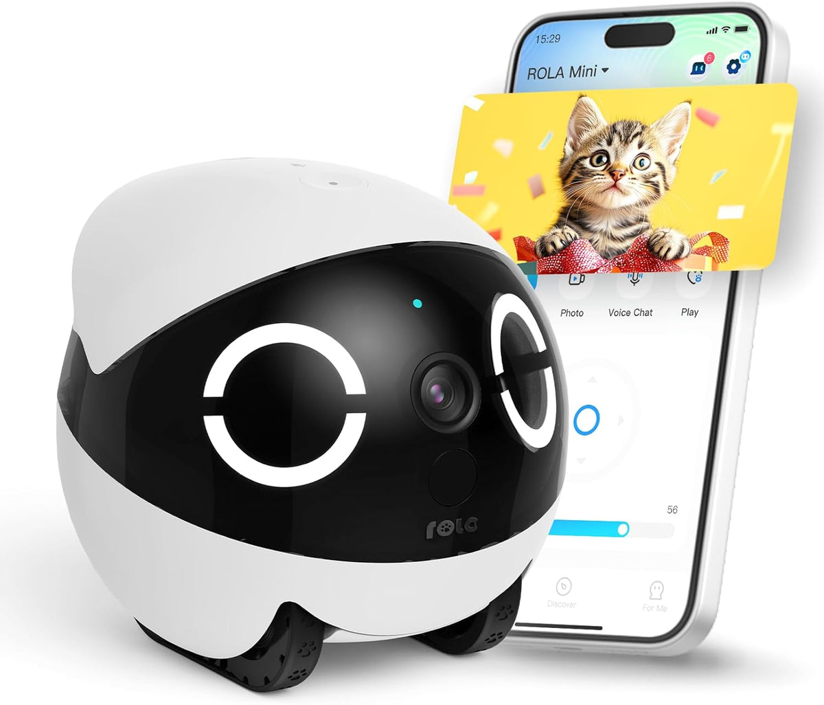 Enabot EBO ROLA Mini Familybot 2K Pet Camera Robot: Movable Indoor Camera Battery-Powered with Phone App, One-Touch Call, 2-Way Talk, Night Vision, Motion Detection, Video Recording