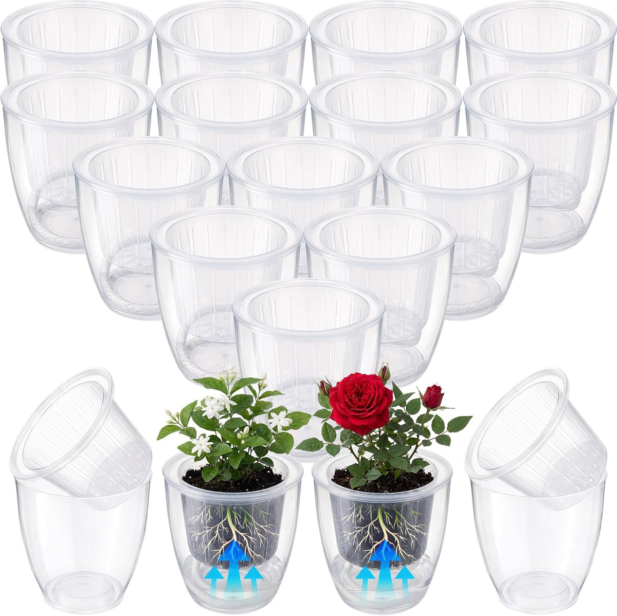 Self Watering Plant Pots, 3.5'', Transparent, 18 Pcs