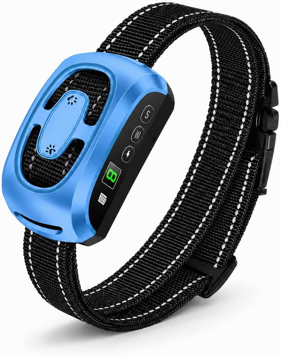 Automatic No Bark Collar for Dogs 15+ Lbs, Rechargeable, Blue