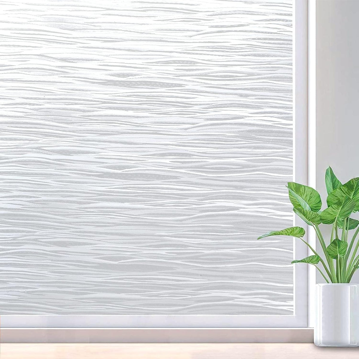 Rabbitgoo Frosted Window Film, Static Cling, Wave Pattern, 17.5" X 78.7"