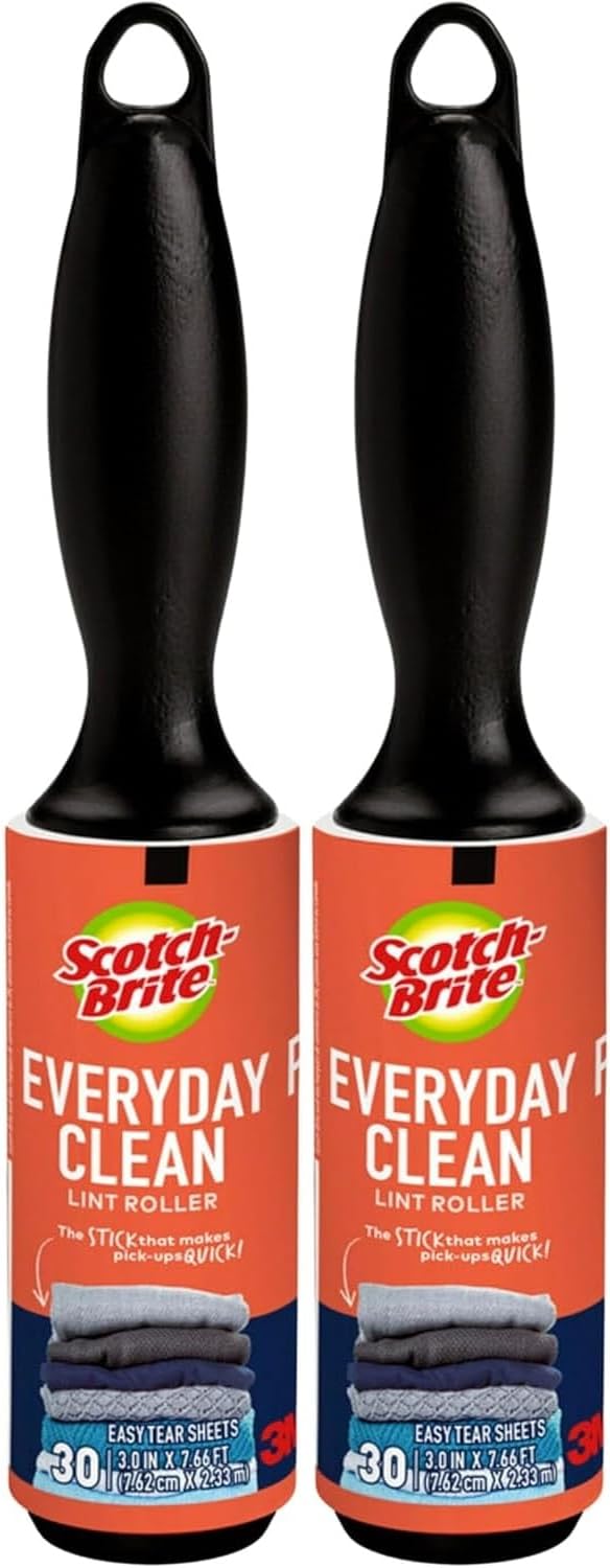 Scotch 3M Mini Lint Rollers 2-Pack (30 Sheets Each), Travel-Size Portable Sticky Lint Removers for Clothes, Furniture, Car Interiors and Pet Hair