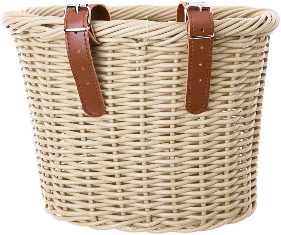 ZUKKA Bike Basket Woven Bike Basket for Adult Bikes Front/Kids Bike Handlebar with Adjustable Leather Straps Waterproof Storage Bicycle Basket, Multi-Colors