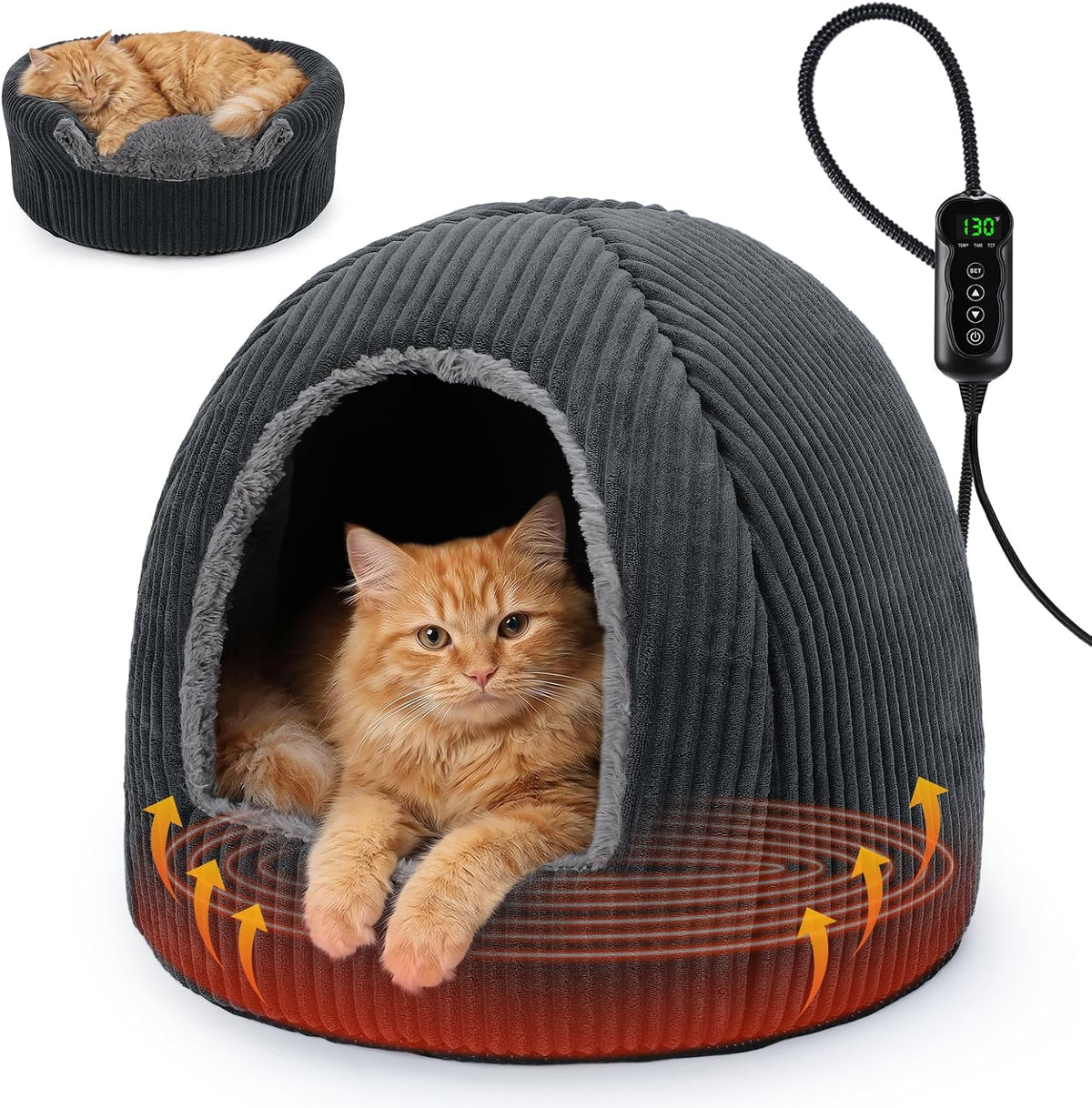 2 in 1 Foldable Heated Cat Cave Beds for Indoor Cats and Dogs