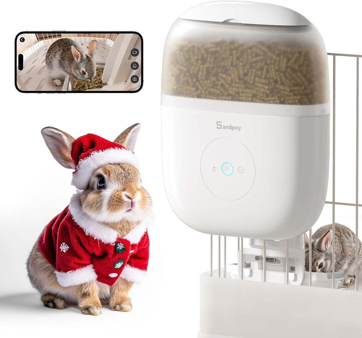 Sandpoy Hanging Automatic Rabbit Feeder with 1080P Camera for Cages