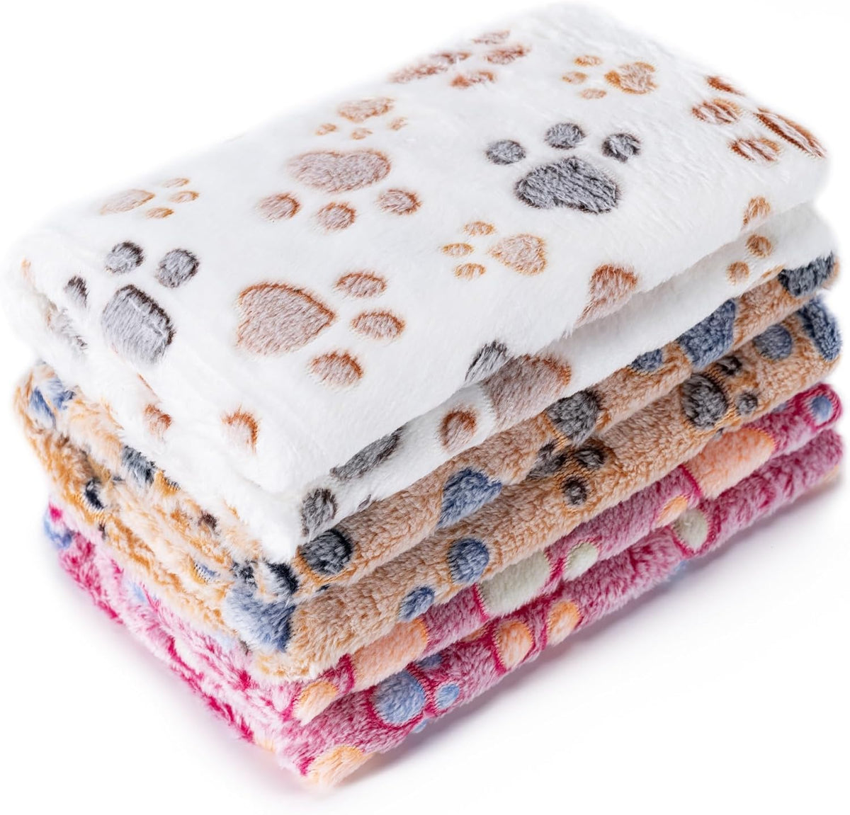 1 Pack 3 Blankets Fluffy Premium Fleece Soft Pet Blanket Flannel Throw for Cat Dog Puppy (Small 23X16'', Paw-Beige/Grey/Navy)