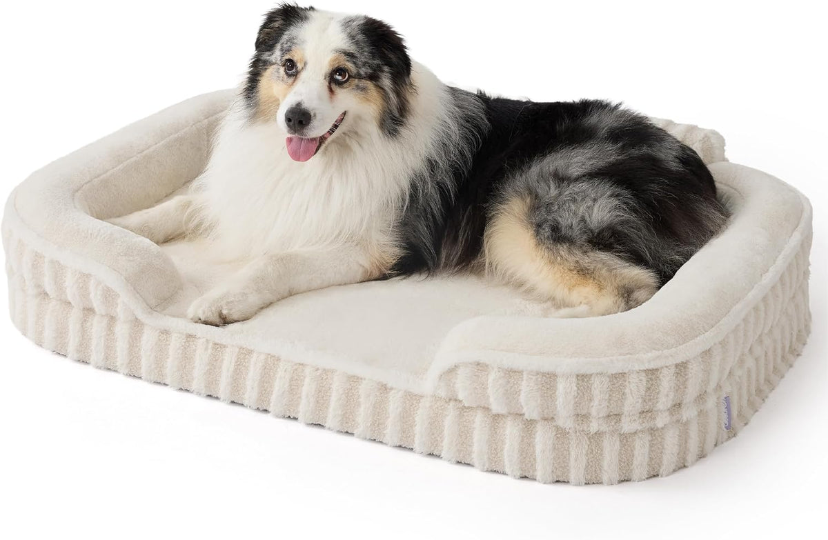LE SURE Cute Cozy High Back Orthopedic XL Dog Bed with Sides,42" Beige