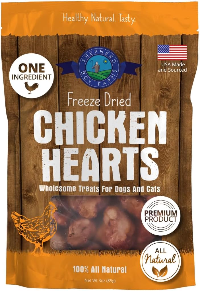 Vital Essentials Freeze Dried Raw Chicken Hearts Cat Treats, 0.8 Oz Bag