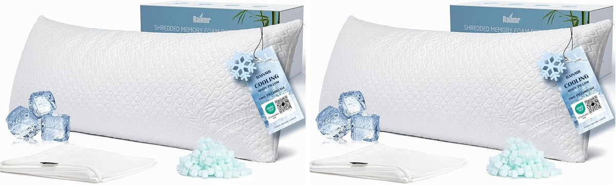 Rainmr Firm Memory Foam Body Pillow for Adults, Cooling & Adjustable Full Body Pillow with Dual Pillowcases for Side Sleepers and Hot Sleepers, 20X54 Long Pillow for Bed