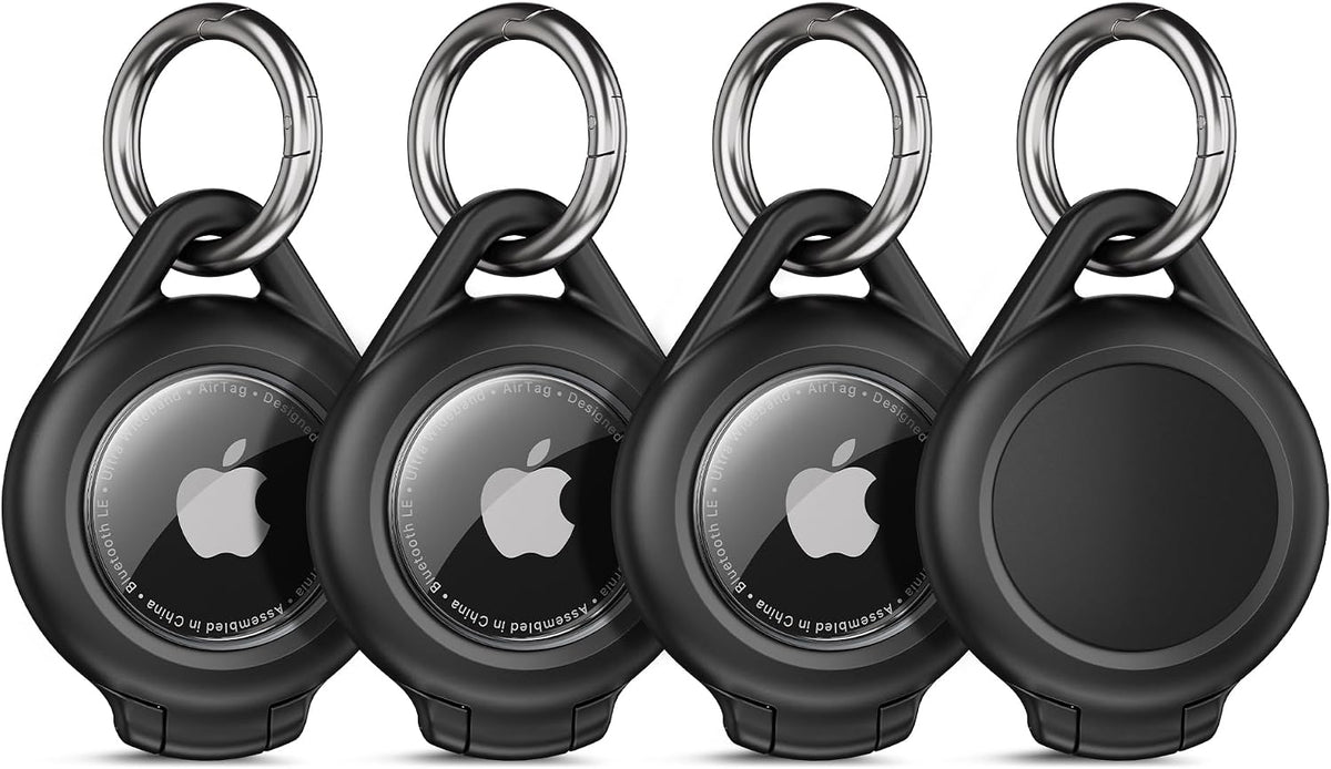 Waterproof Airtag Holder, 4 Pack Airtag Keychain Holder with Keyring, Black