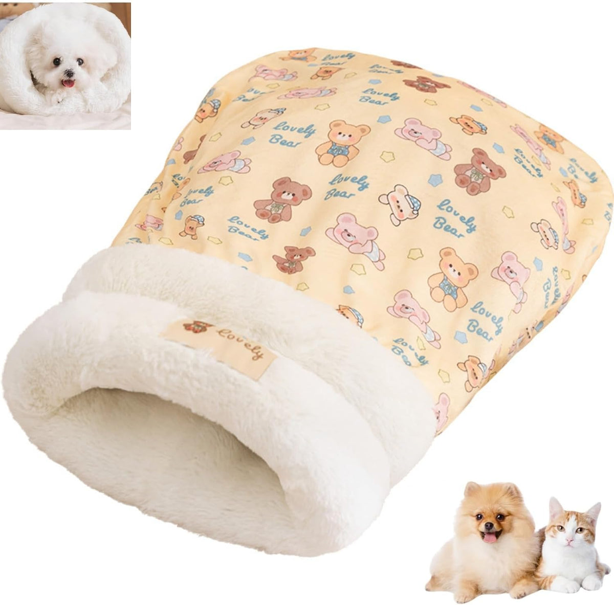 Cat Sleeping Bag for Indoor Cats, Cozy Pet Nest for Cats, Fluffy Cat Bed Cave for Small Dog Cat, Self Warming Winter Pet Sleeping Bags for All Seasons Indoors (Brown A)