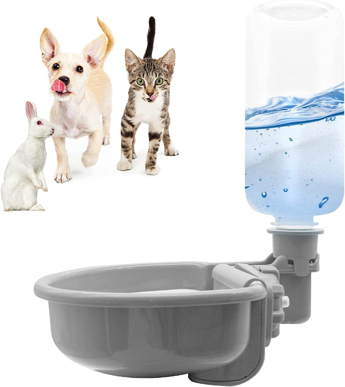 VANNON Gravity Pet Water Bowl, 16Oz Anti-Splash Crate Dispenser, Grey