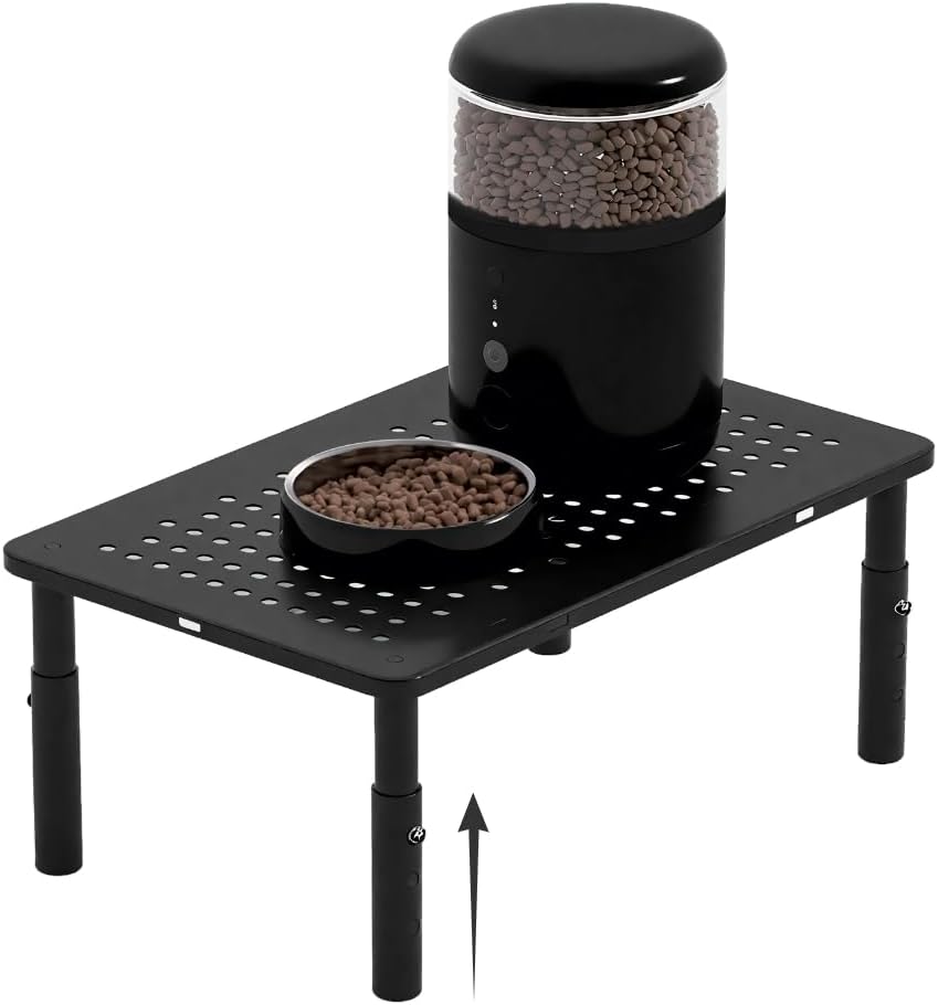 WSOWX Adjustable Automatic Cat Feeder Stand, Elevated Cat Food Stand,Black