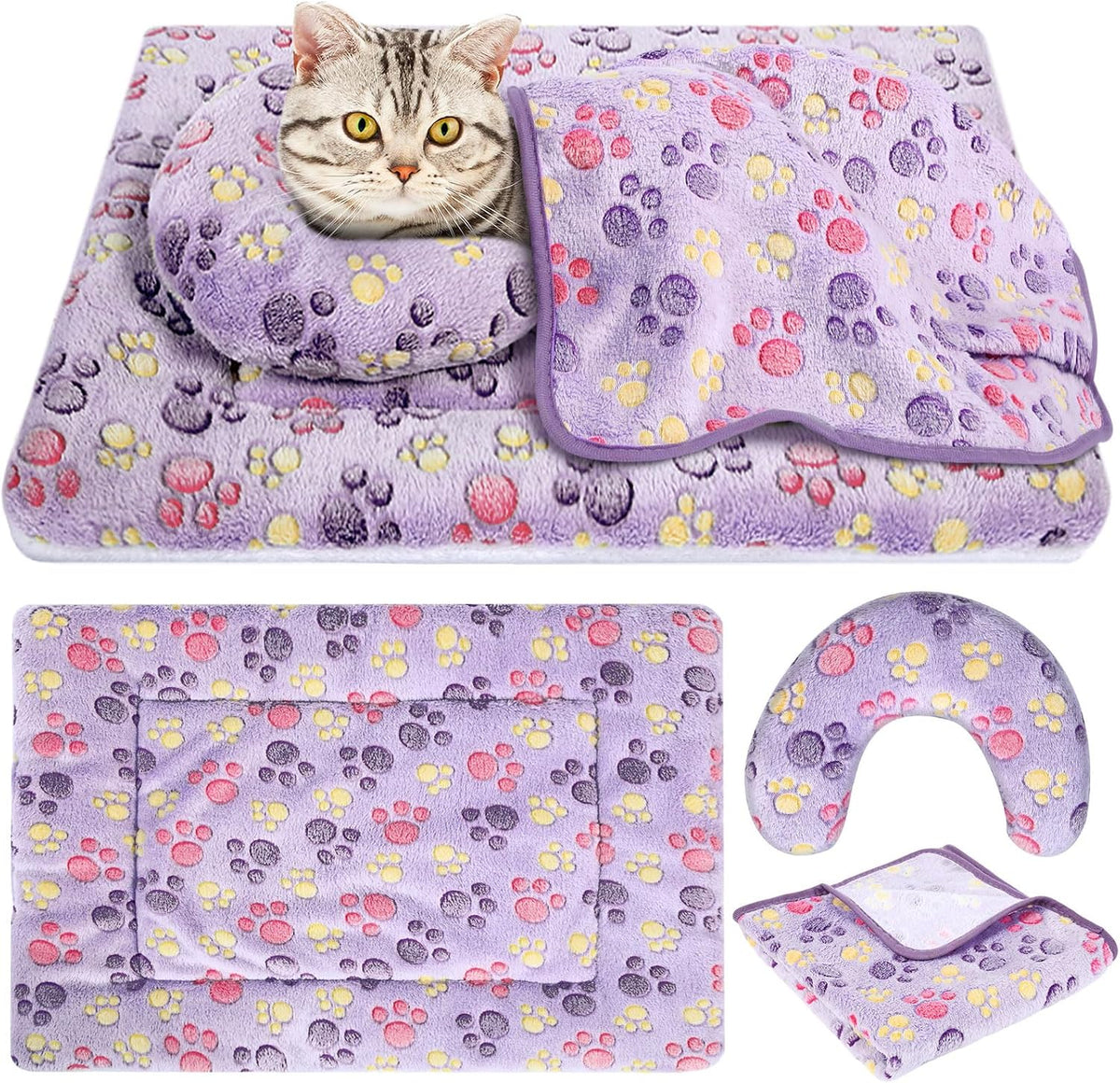 Namalu 3 Pack Christmas Pet Bed Mat with Blanket and Pillow Indoor