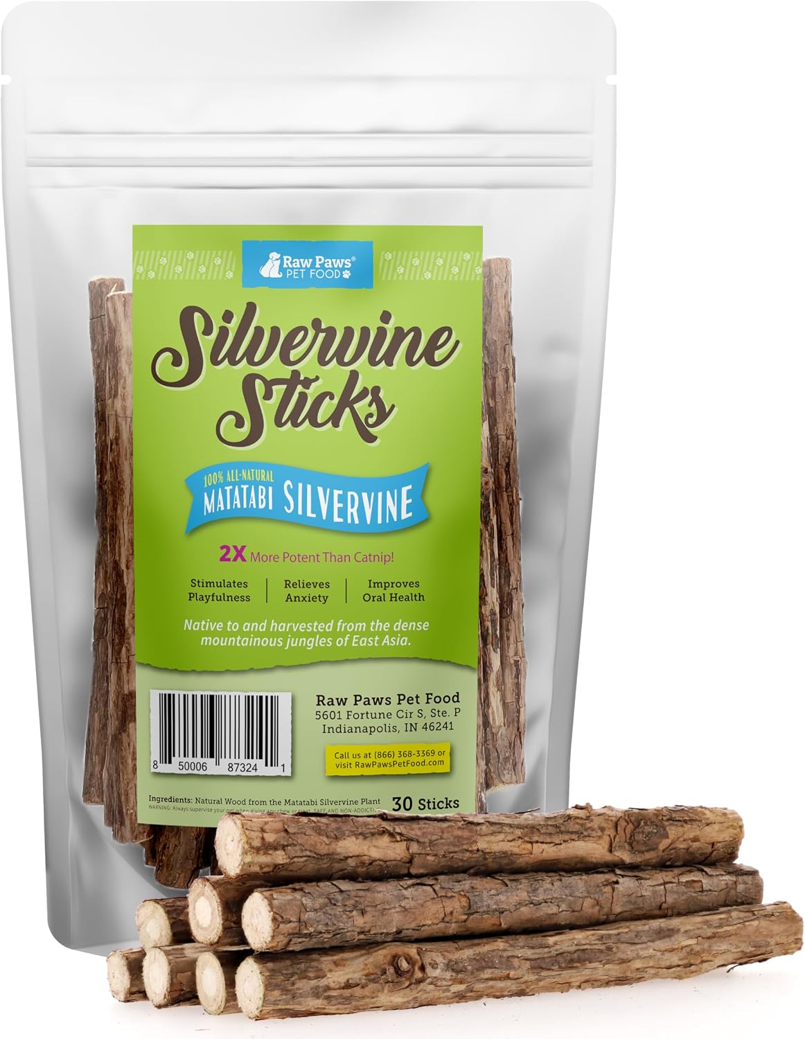Raw Paws Silvervine Sticks for Cats (30-Count) - Dental Cat Chew Stick