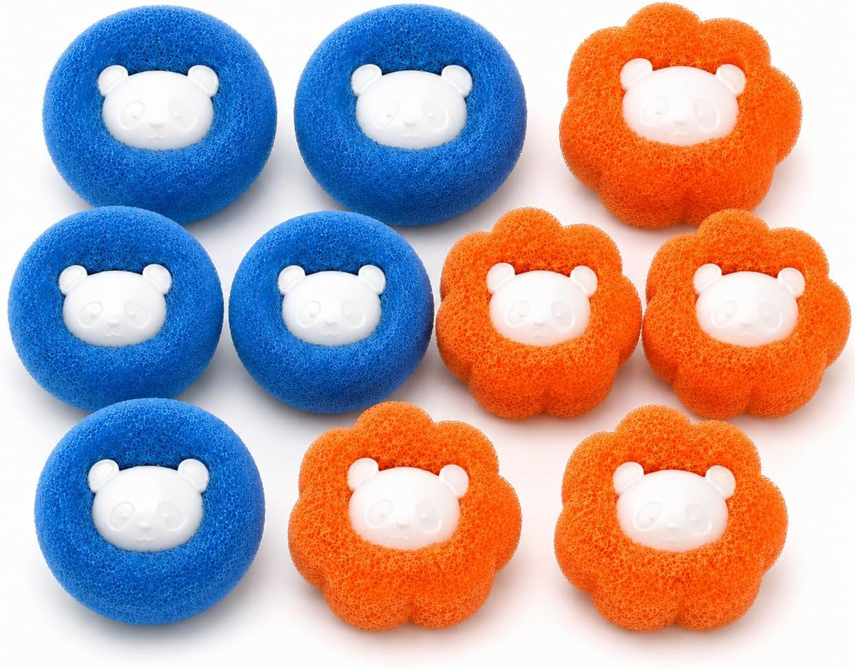 Pet Hair Remover for Laundry, 10 Pcs Reusable Sponge Laundry Balls for Washing Machine, Pet Hair & Lint Catcher for Dog and Cat Fur, Helps Reduce Tangles (Orange & Blue)