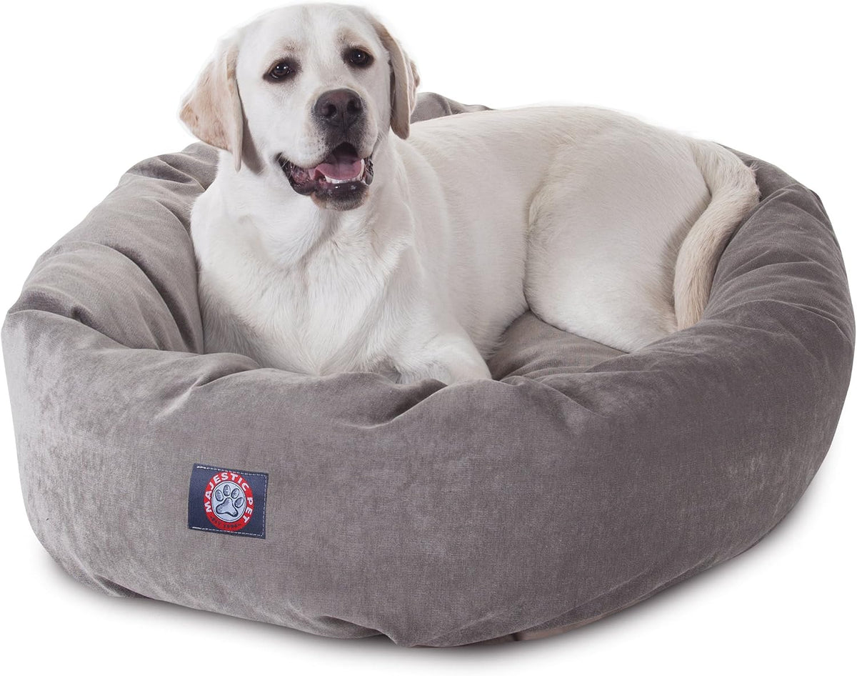 Majestic Pet 52 Inch Micro Velvet Calming Dog Bed Washable – Cozy Soft round Dog Bed with Spine for Head Support - Fluffy Donut Puppy Mat 52X35X11 (Inch) X- Large - Vintage (2025)