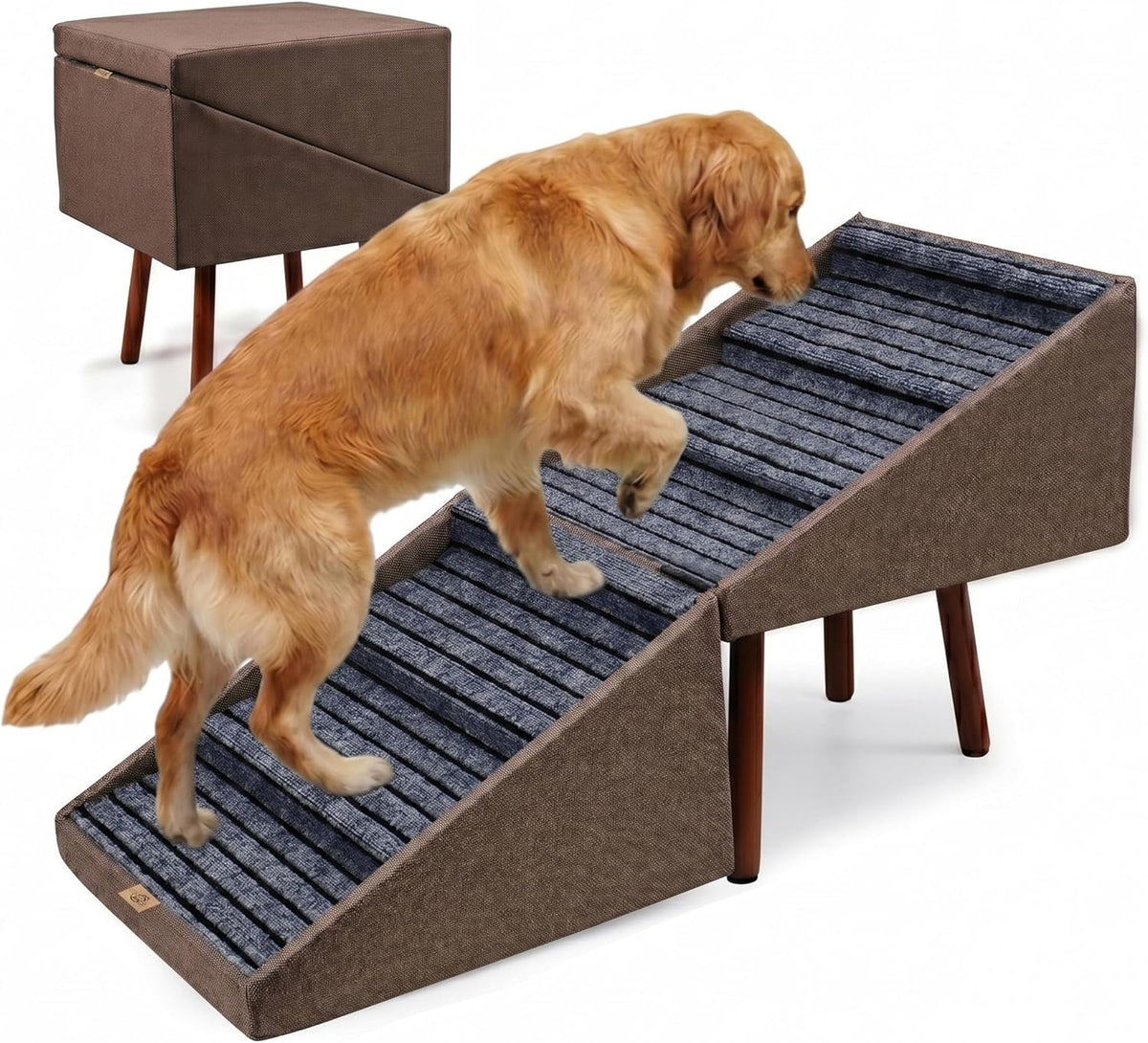 Wood Foldable Ottoman Dog Stairs, for High Beds & Large Dogs