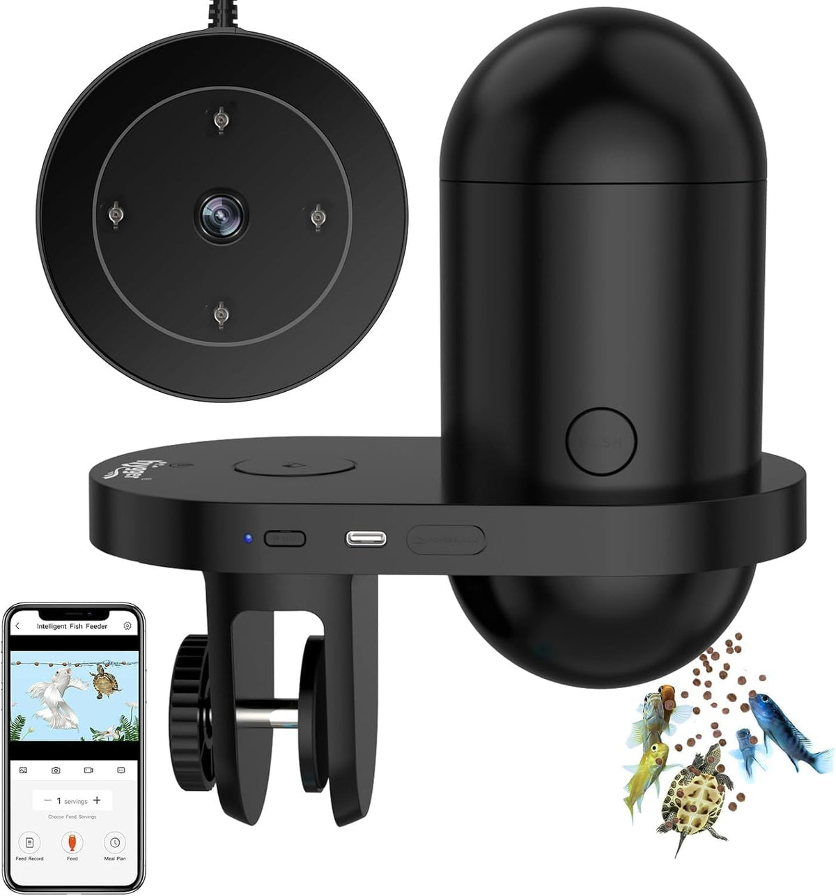 Hygger Wifi Automatic Fish Feeder for Aquarium, Smart App Control Auto Fish Food Dispenser with Camera and Timer, Vacation Feeder with 230Ml Large Capacity and USB Cable for Turtle Betta Koi Tank