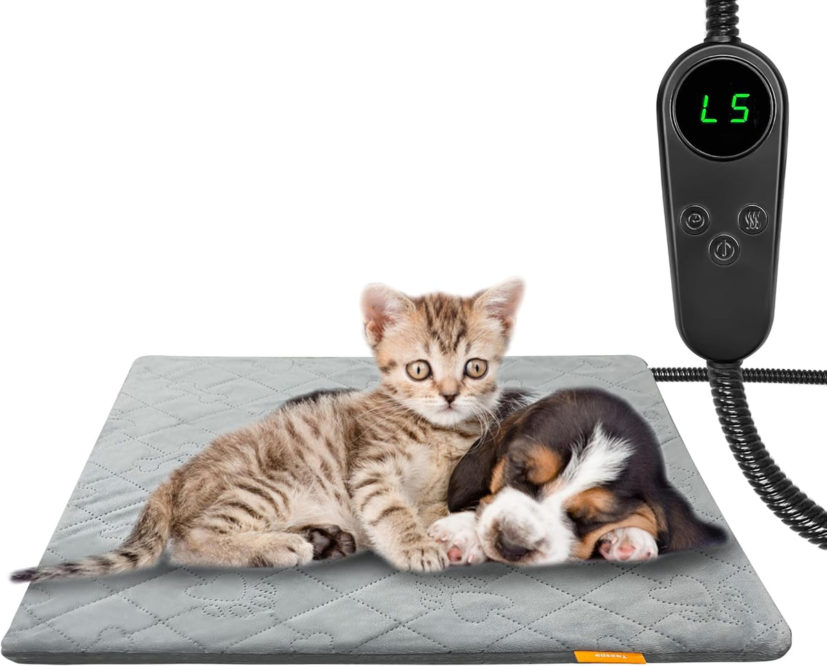 Pet Heating Pad for Cats Dogs Electric Heated Bed Waterproof Warming Mat Indoor Outdoor Chew Resistant Cord Adjustable 5 Timer and 6 Level Temperature for Pets Puppy Animals-17.7X17.7In